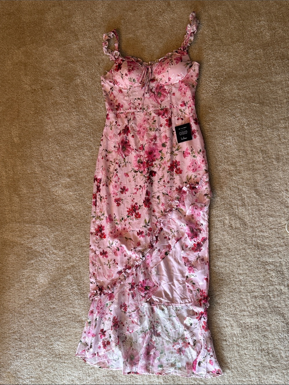 Alice + Olivia Pink Floral Ruffle Slip Dress - Picture 1 of 5